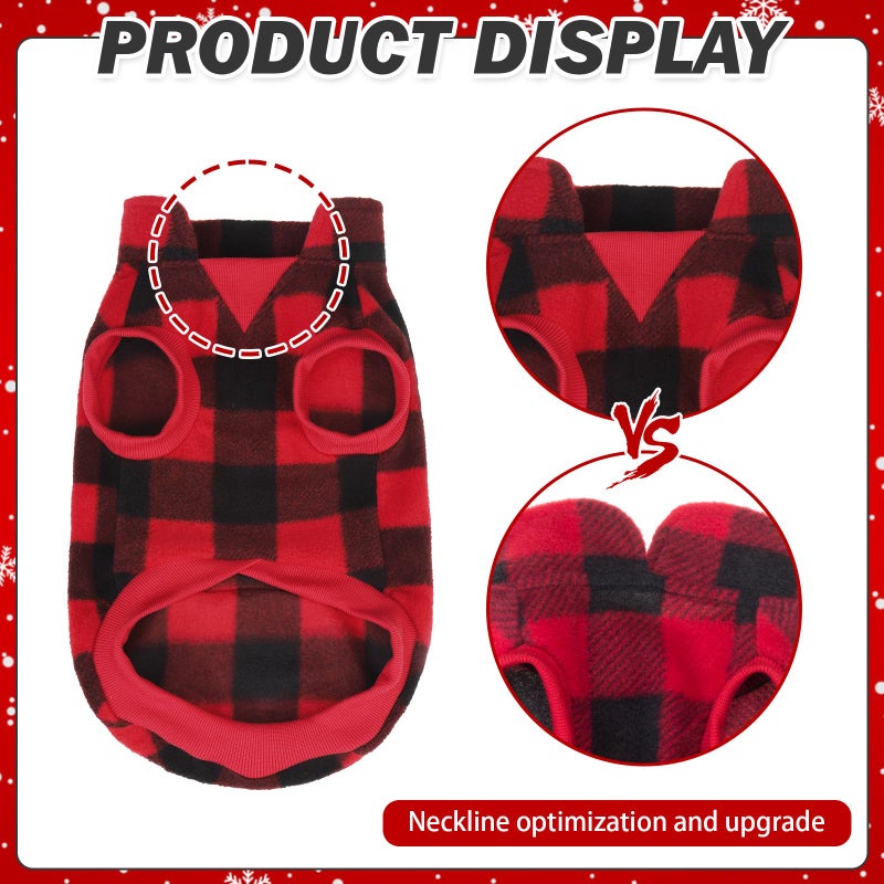 KOOLTAIL Small Dog Winter Jacket, Pet Vest Sweater with Pocket and Leash Hole, Windproof Cold Weather Dog Coats for Boys and Girls, Christmas Red Plaid - Image 2